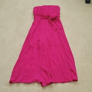 Maeve Hot Pink Flowy Strapless Jumpsuit